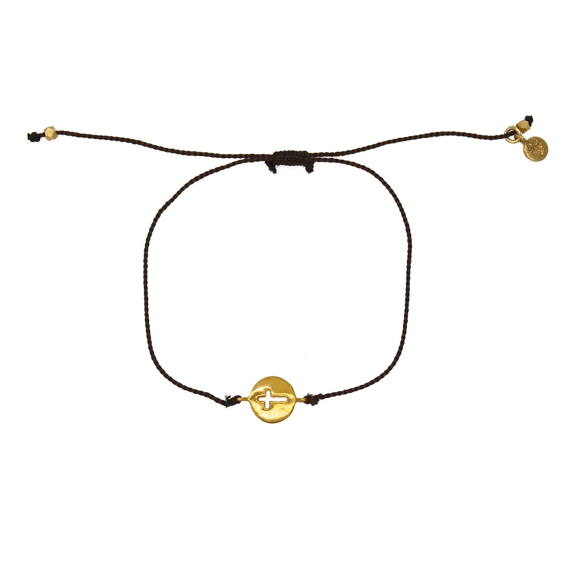 Bracelet tressé coloré médaille croix dorée - CHOCOLAT