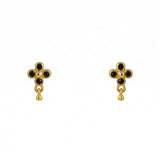 Boucles dorées fleur zircons et pampille - ZIRCON NOIR -