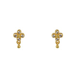 Boucles dorées fleur zircons et pampille - ZIRCON BLANC -