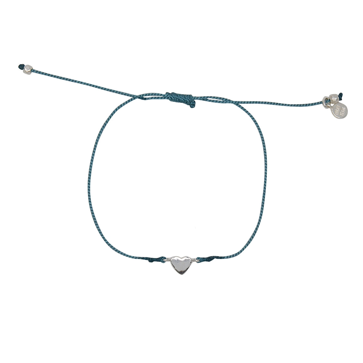 Bracelet fil fin coloré et coeur argent 925 - BLEU JEAN