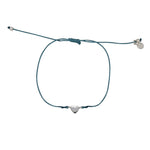Bracelet fil fin coloré et coeur argent 925 - BLEU JEAN