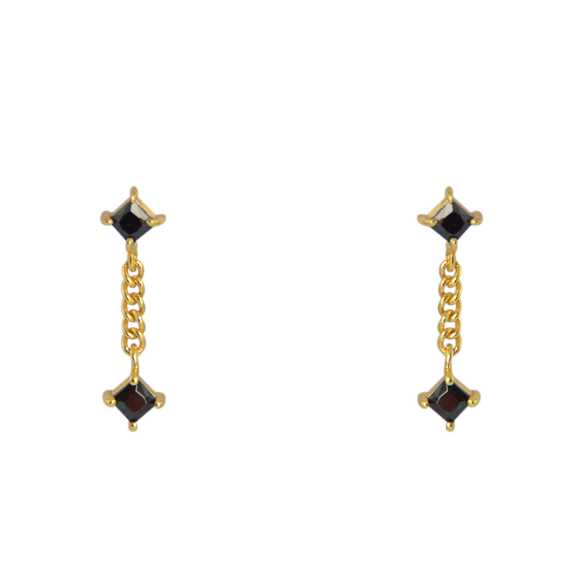 Boucles dorées pierre et chainette - ONYX NOIRE - Boucles