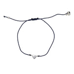 Bracelet fil fin coloré et coeur argent 925 - BLEU MARINE