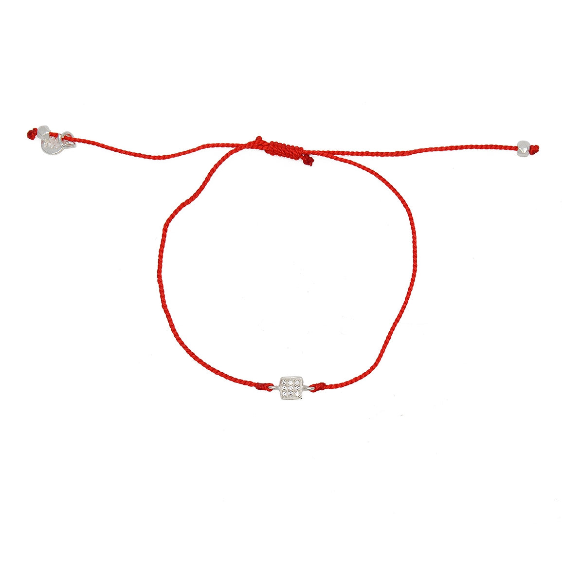 Bracelet tressé carré argent 925 et zircons - ROUGE