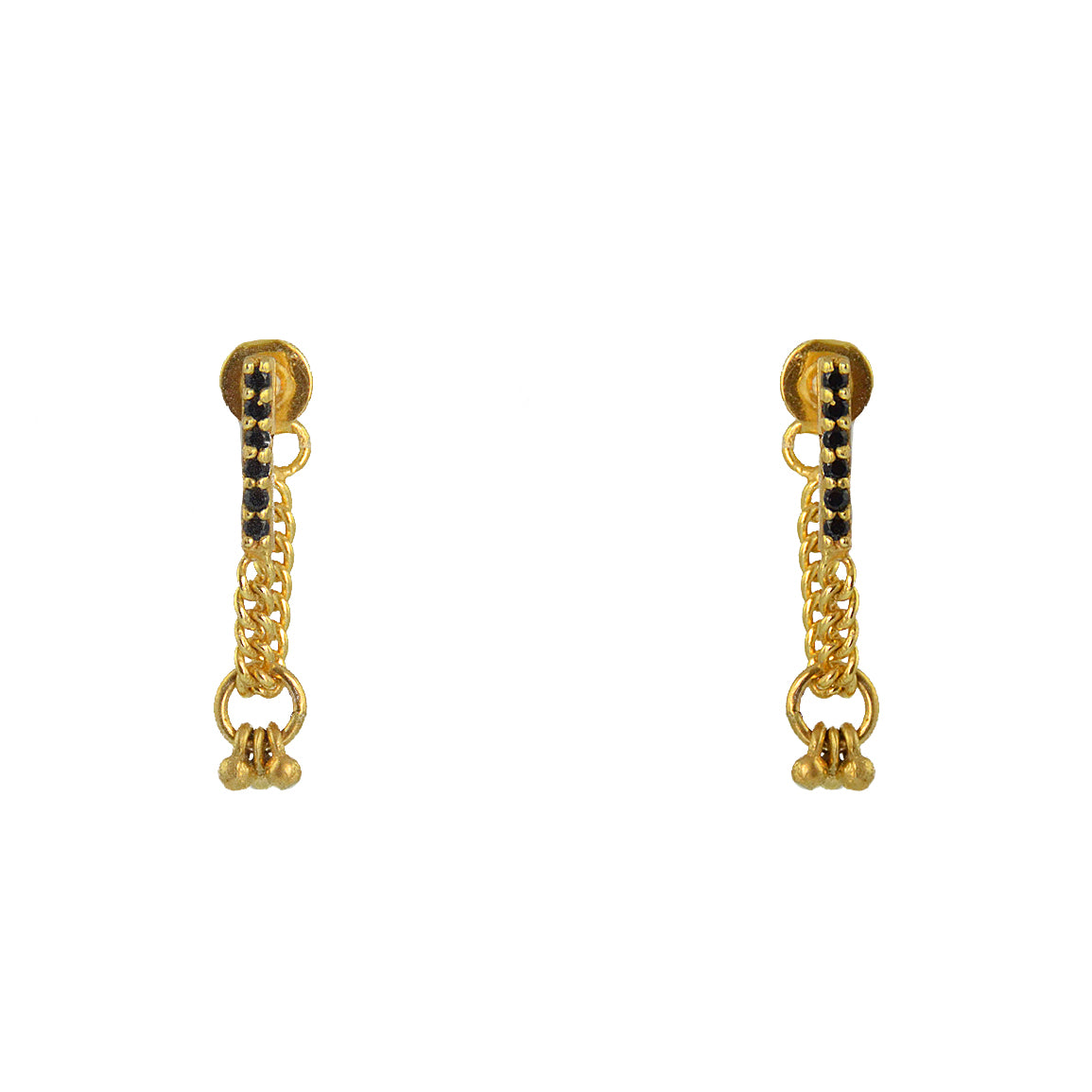 Boucles dorées zircons chaine et pampille - ZIRCON NOIR -