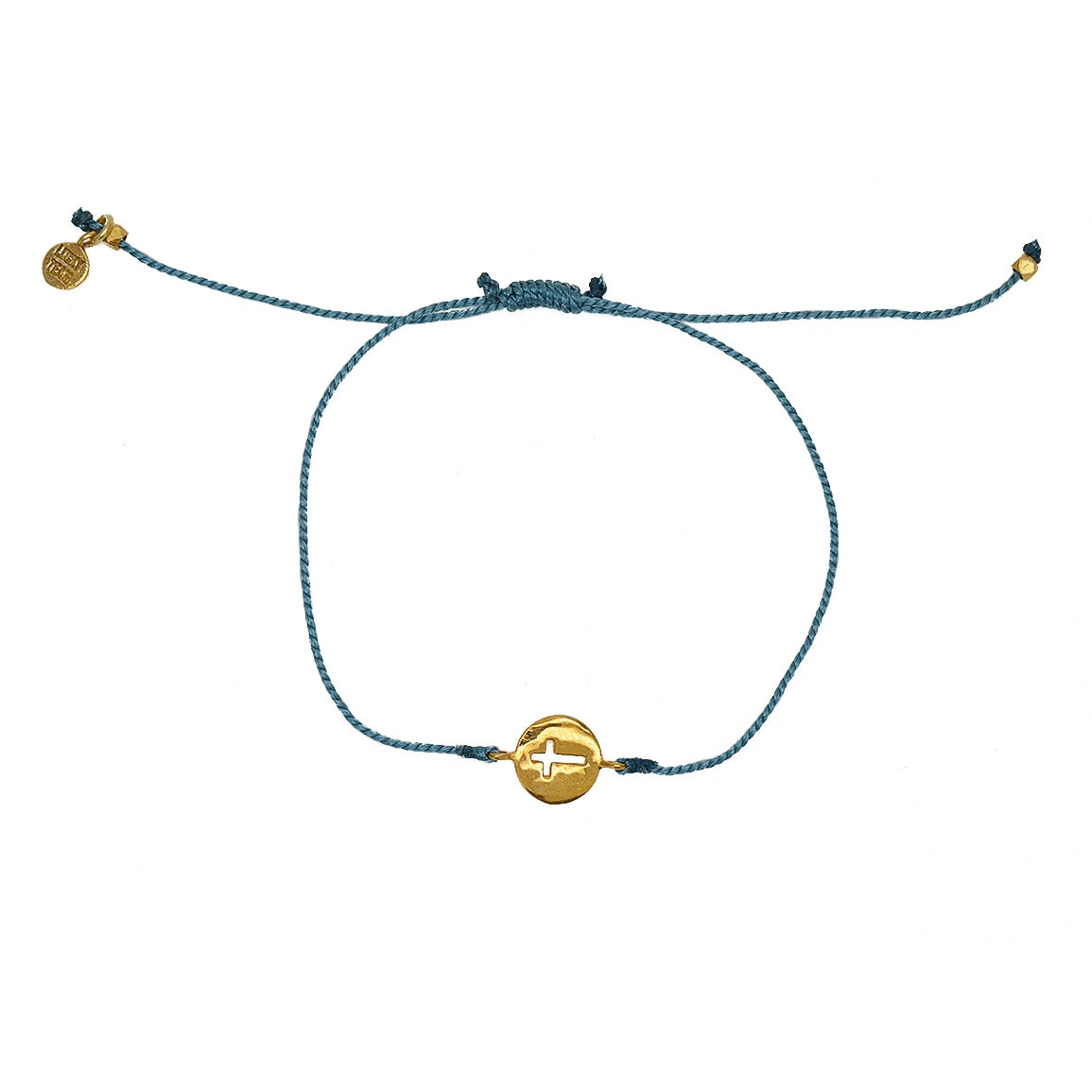 Bracelet tressé coloré médaille croix dorée - BLEU JEAN