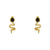 Boucles dorées serpent et pierre - ONYX NOIRE - Boucles