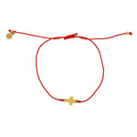Bracelet tressé coloré et croix dorée - ROUGE