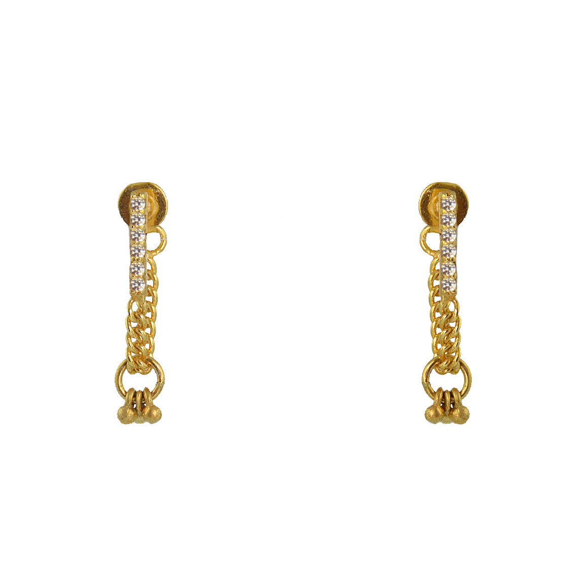 Boucles dorées zircons chaine et pampille - ZIRCON BLANC -