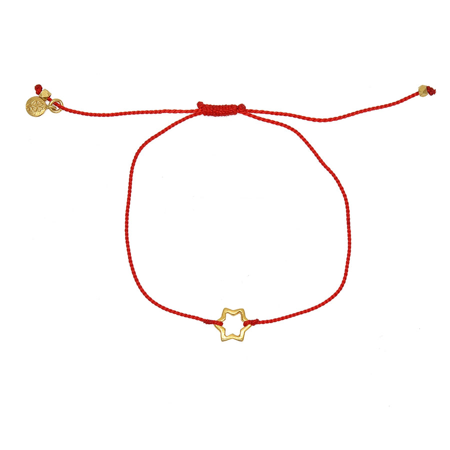 Bracelet fil fin coloré et etoile de David dorée - ROUGE