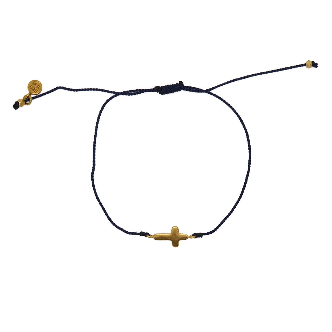 Bracelet tressé bleu jean et croix doré - BLEU MARINE