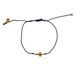 Bracelet tressé bleu jean et croix doré - BLEU MARINE