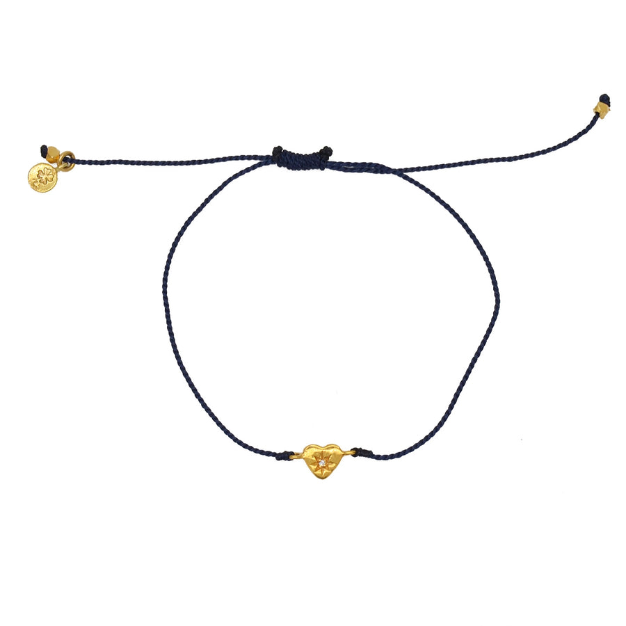 Bracelet fil fin coloré coeur doré et zircon - BLEU MARINE