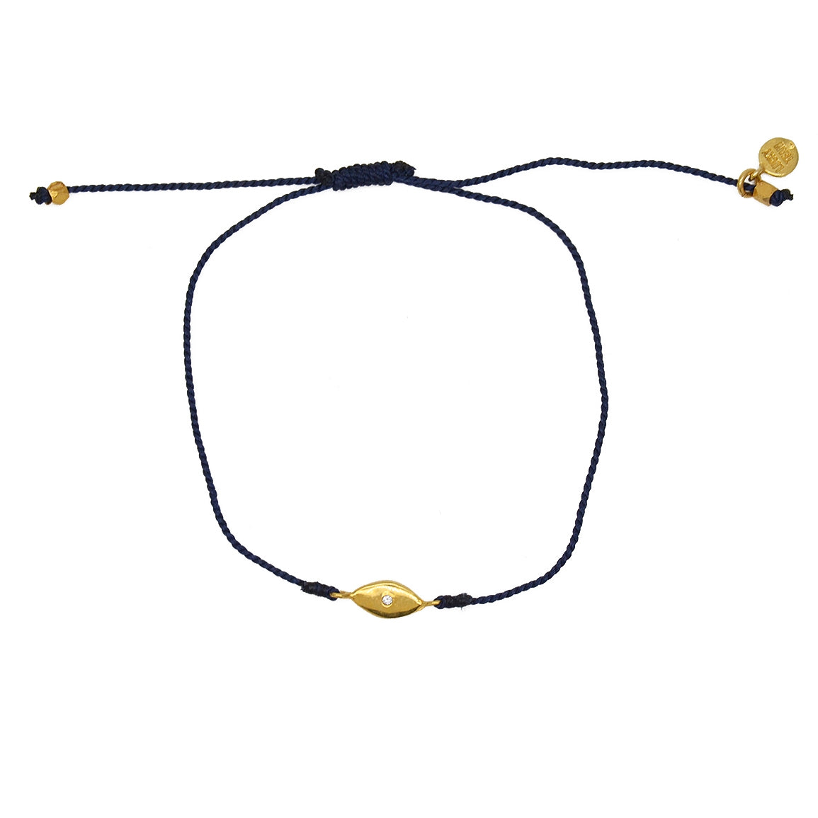 Bracelet tressé jean oeil doré et zircon - BLEU MARINE