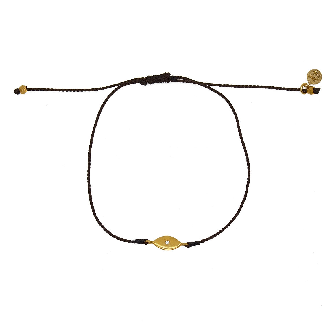 Bracelet tressé jean oeil doré et zircon - CHOCOLAT