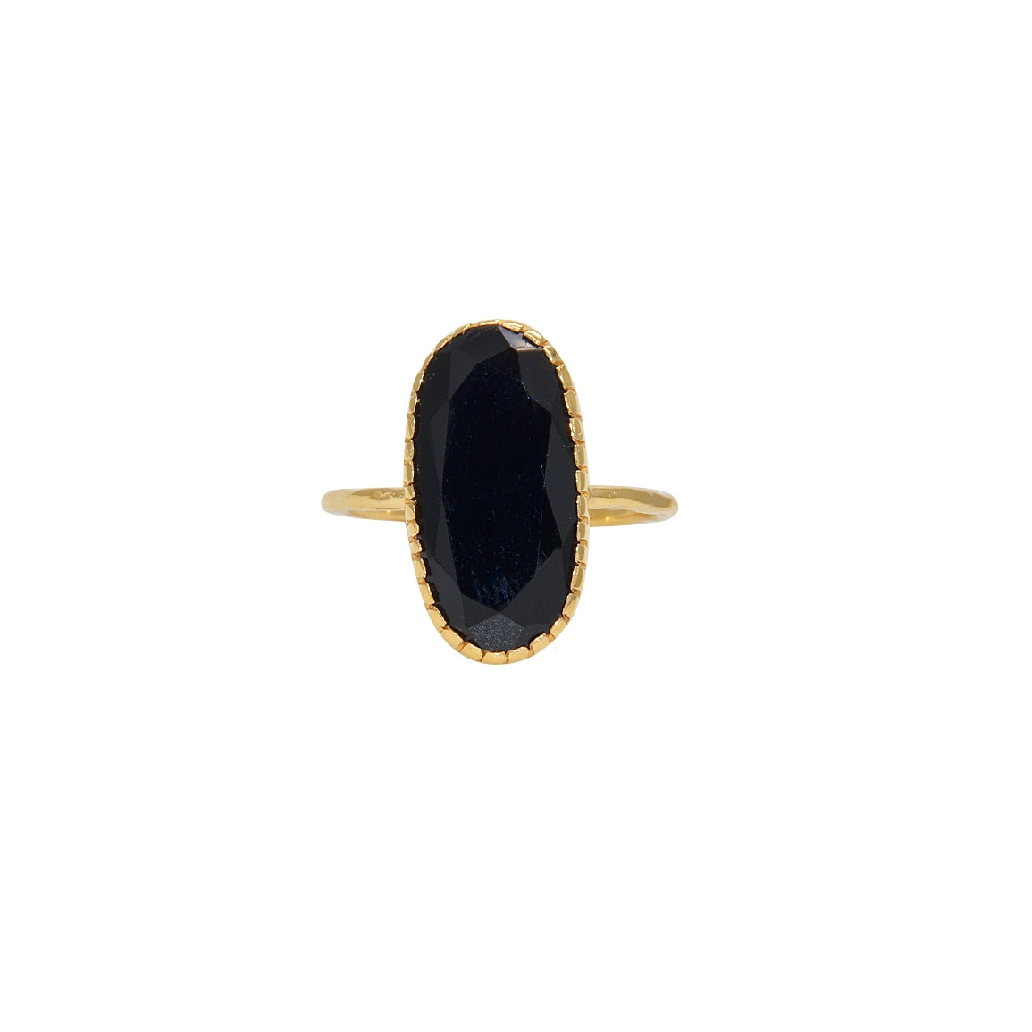 Bague dorée et pierre naturelle ovale - 50 / ONYX NOIRE