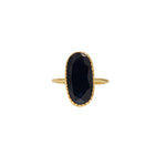 Bague dorée et pierre naturelle ovale - 50 / ONYX NOIRE