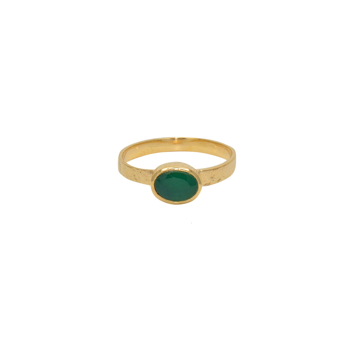 Bague dorée martelée et pierre - 50 / ONYX VERTE