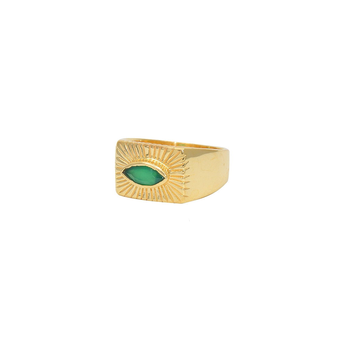 Chevalière dorée et pierre - 50 / ONYX VERTE