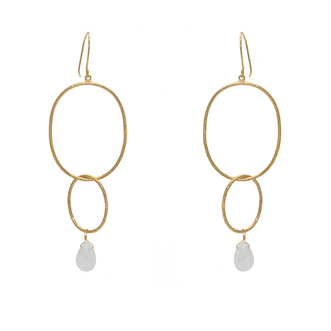 Boucles dorées anneaux martelées et goutte pierre - PIERRE