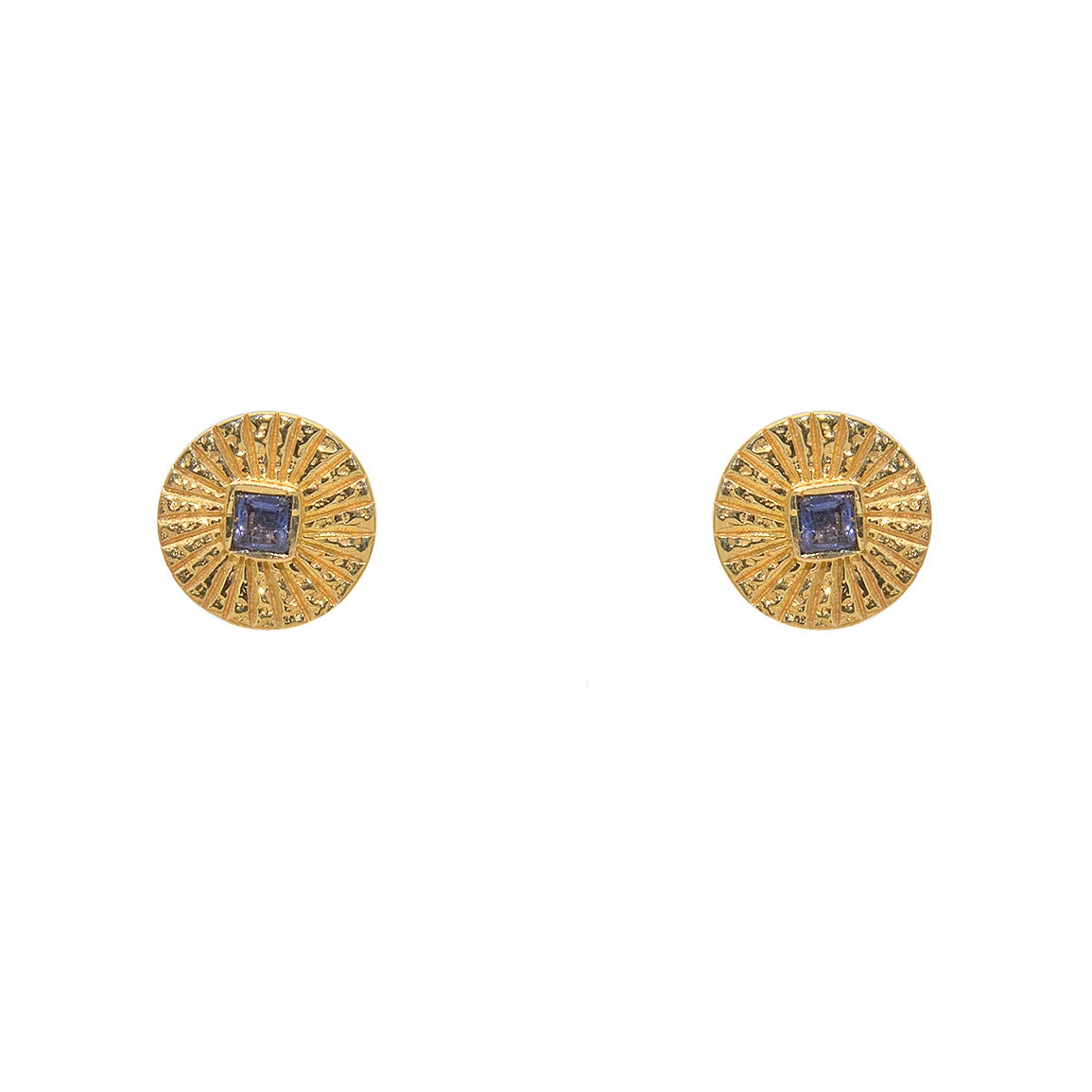 Boucles dorées rond strié et pierre - IOLITE