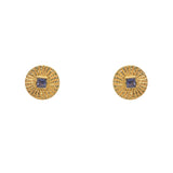 Boucles dorées rond strié et pierre - IOLITE