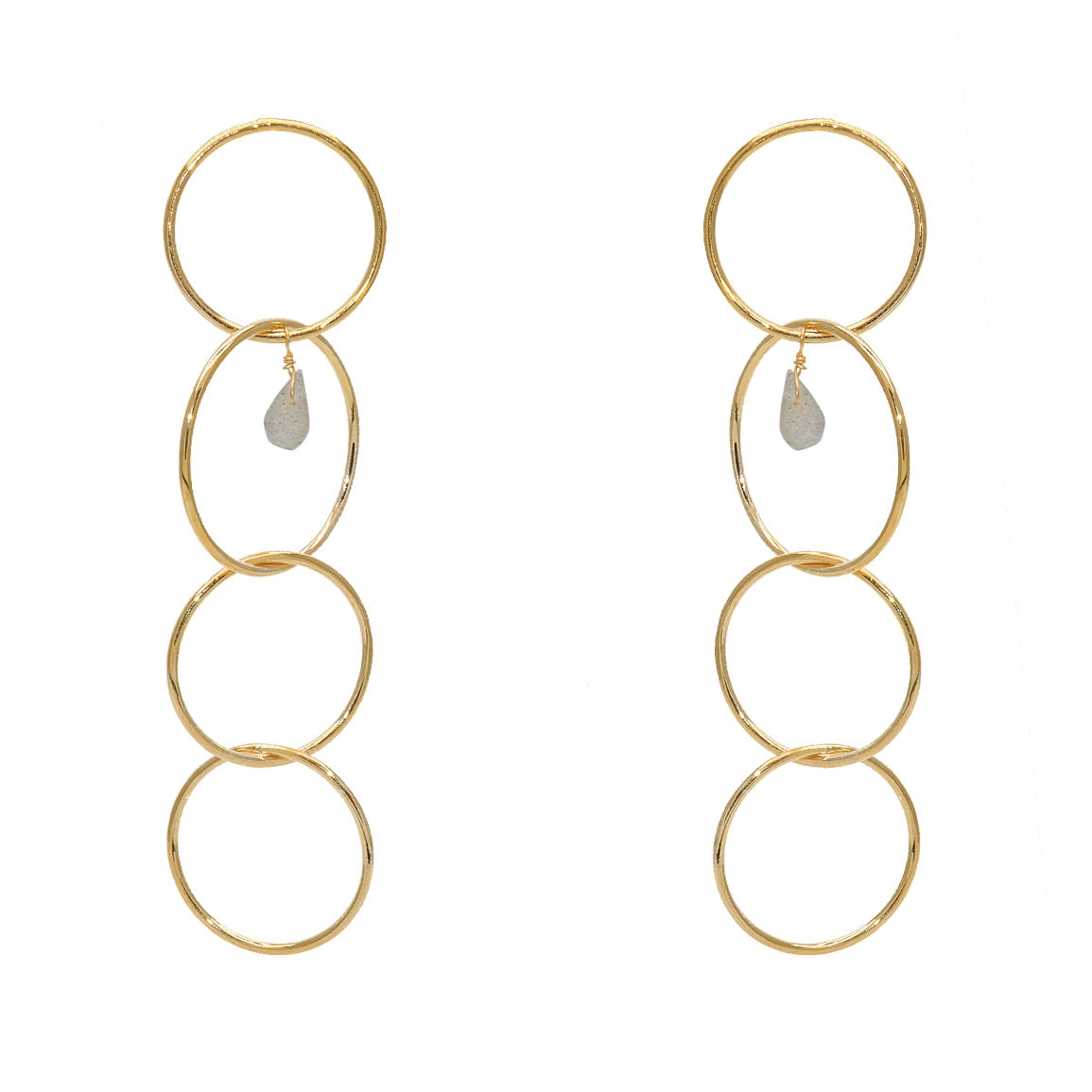 Boucles dorées anneaux et pierre goutte - LABRADORITE