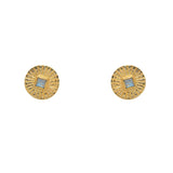 Boucles dorées rond strié et pierre - PIERRE DE LUNE