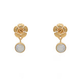 Boucles dorées fleur et pierre cabochon - PIERRE DE LUNE