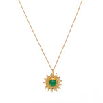 Collier doré pendentif soleil et pierre - ONYX VERTE