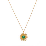 Collier doré pendentif soleil et pierre - ONYX VERTE