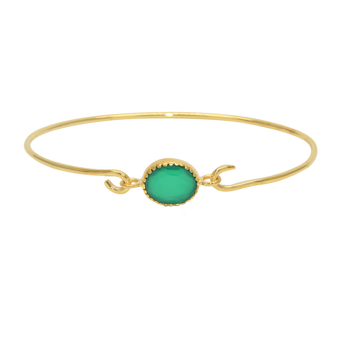 Jonc fermé doré et pierre ovale - ONYX VERTE