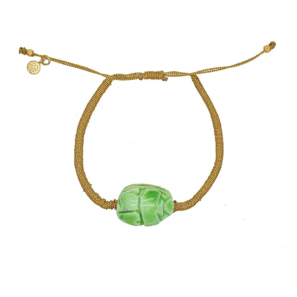 Bracelet tressé doré et scarabée - VERT