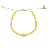 Bracelet disques en vinyle jaune et prehnite