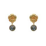Boucles dorées fleur et pierre cabochon - LABRADORITE
