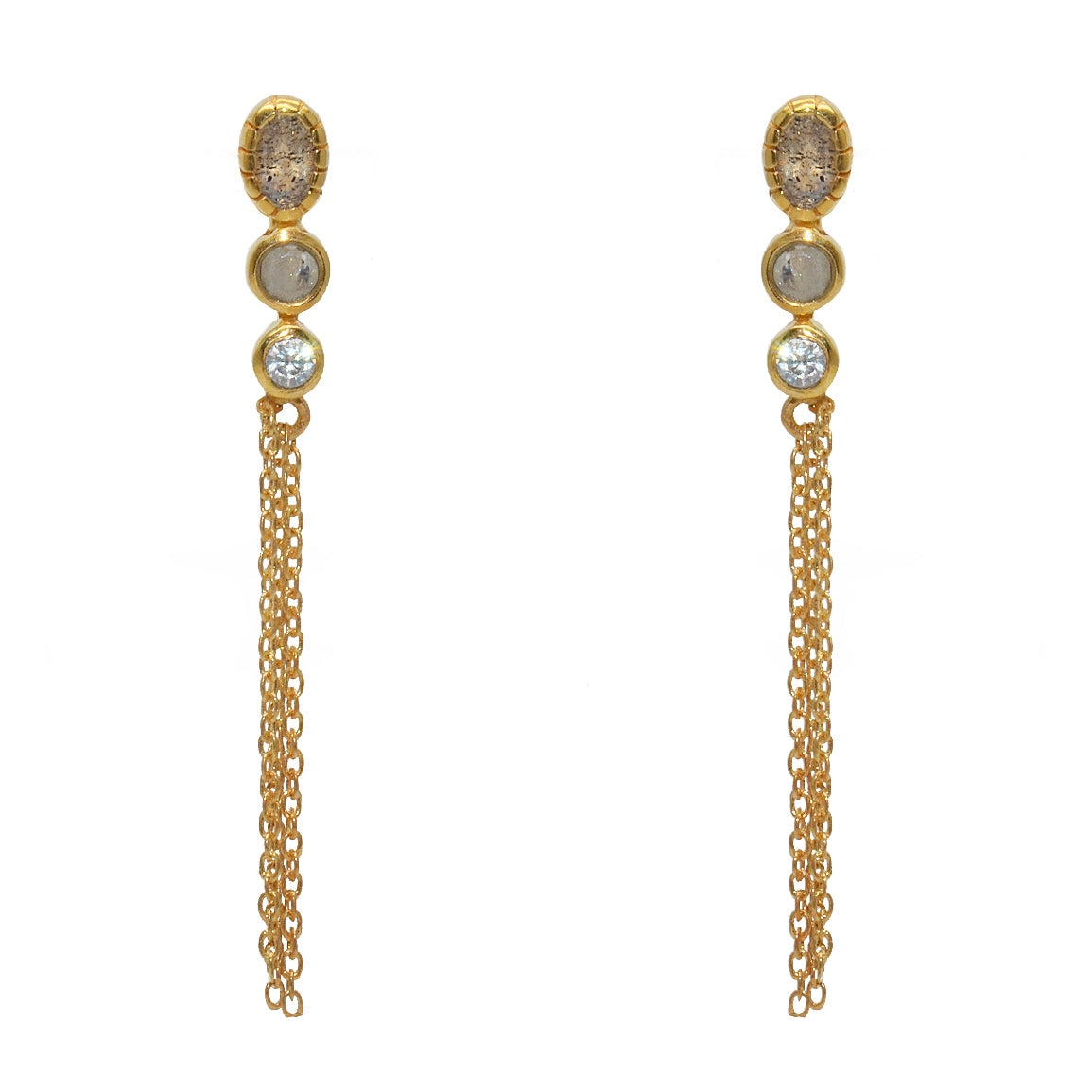 Boucles dorées pierres et chaines - LABRADORITE - PIERRE DE