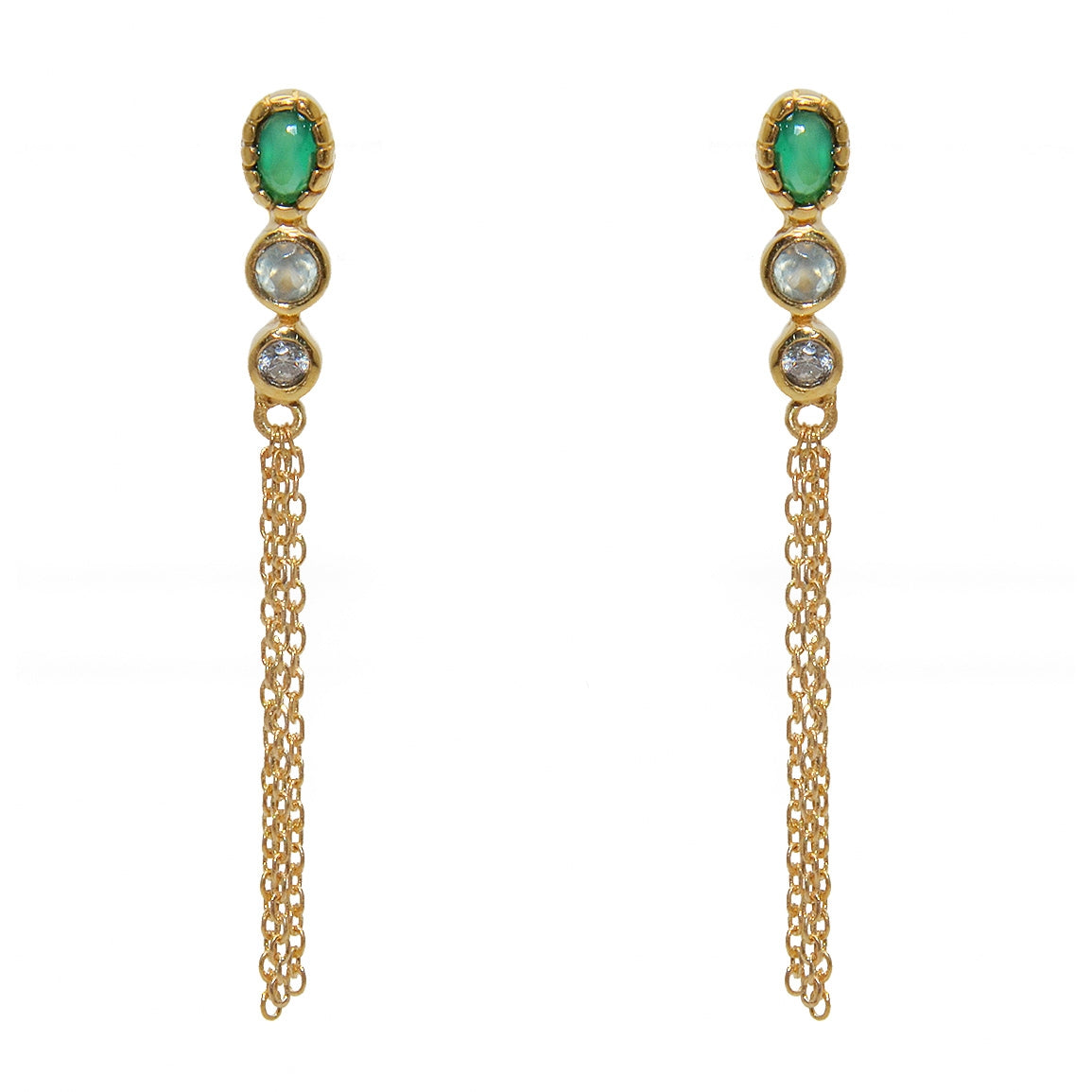 Boucles dorées pierres et chaines - ONYX VERTE - PREHNITE -