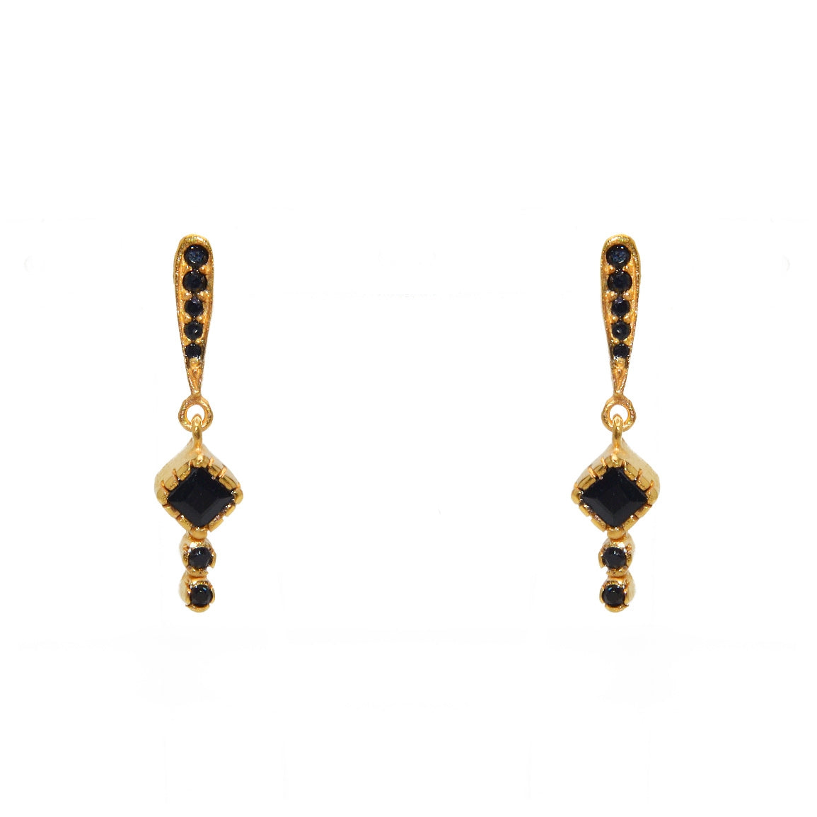 Boucles dorées onyx noire et zircons noirs