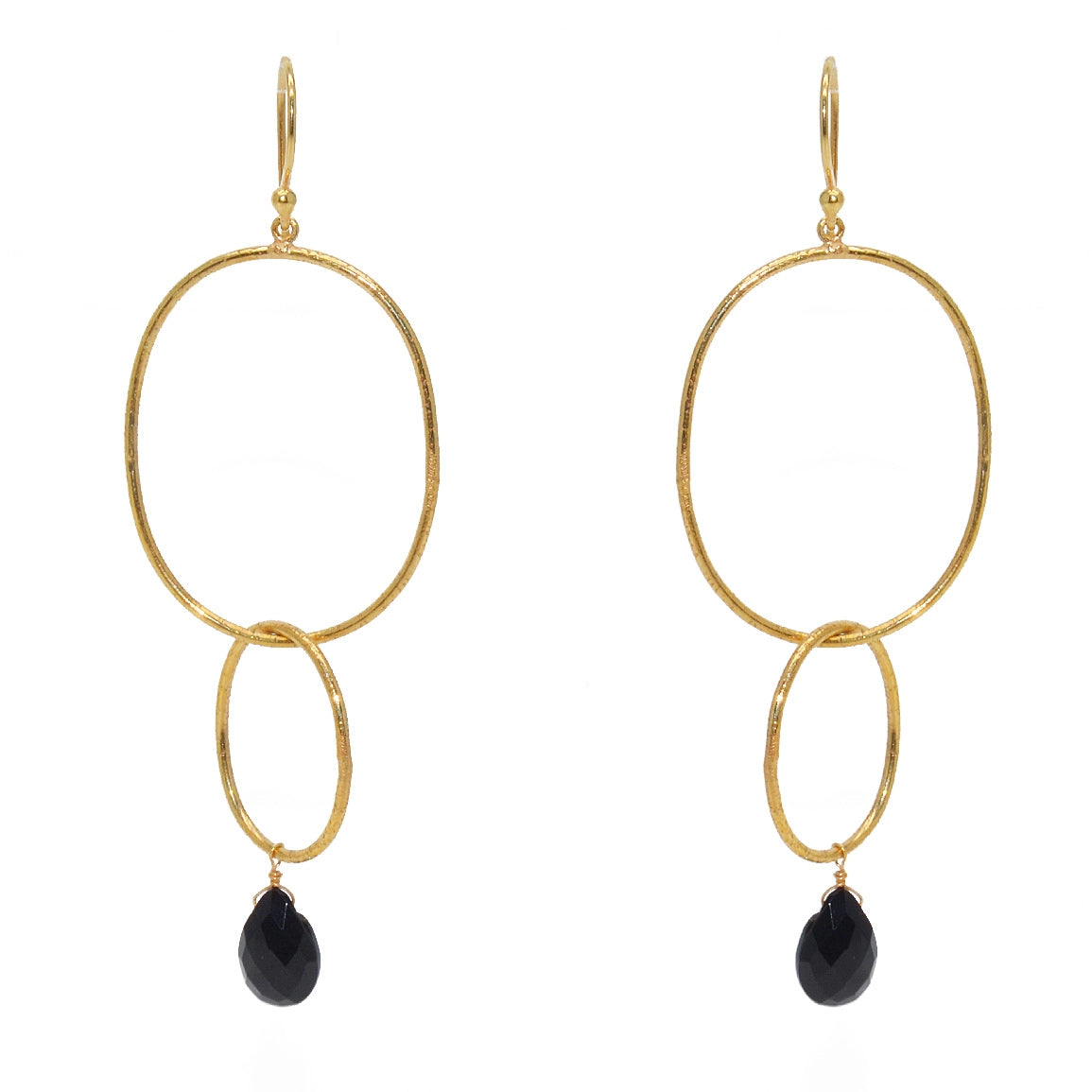 Boucles dorées anneaux martelées et goutte pierre - ONYX