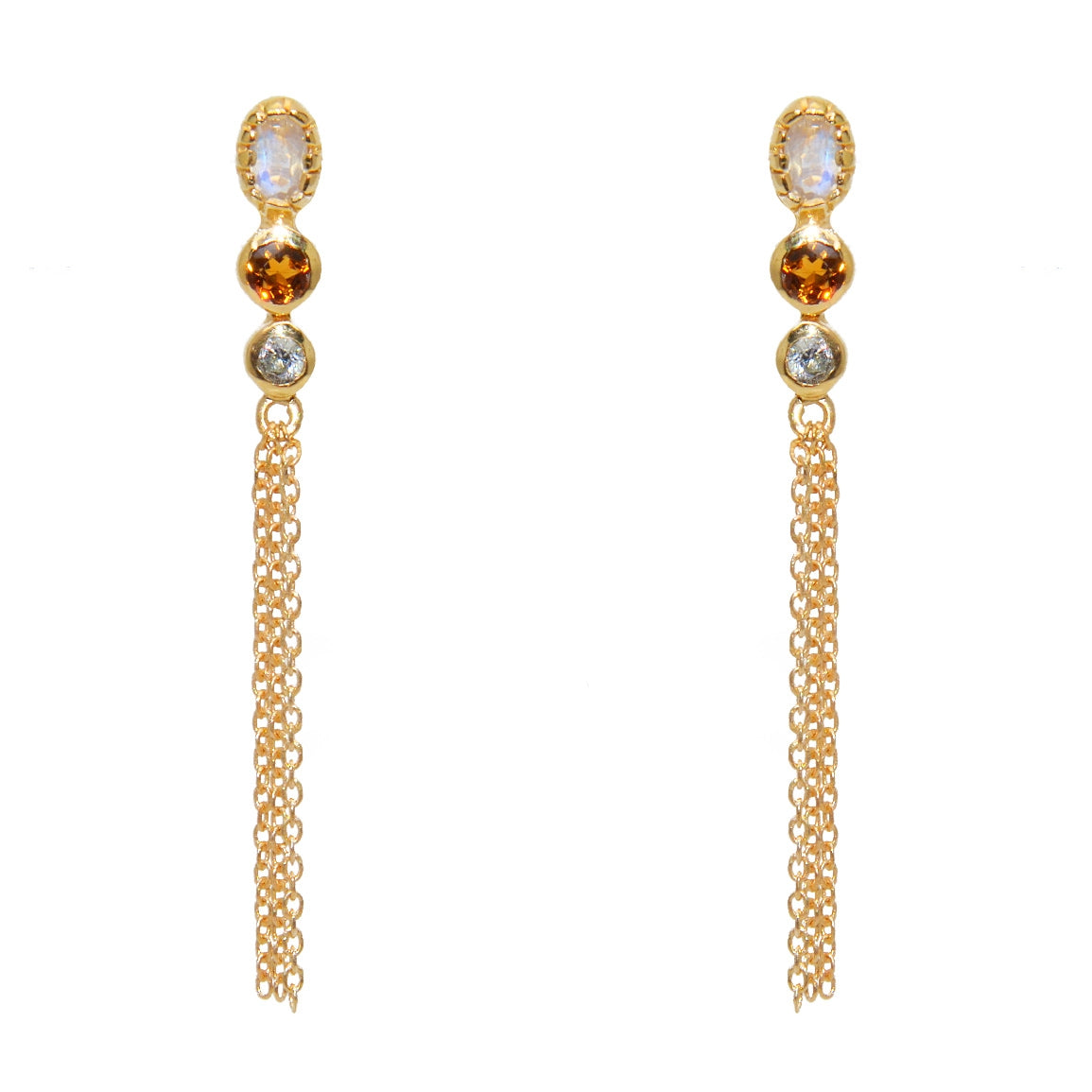 Boucles dorées pierres et chaines - PIERRE DE LUNE -