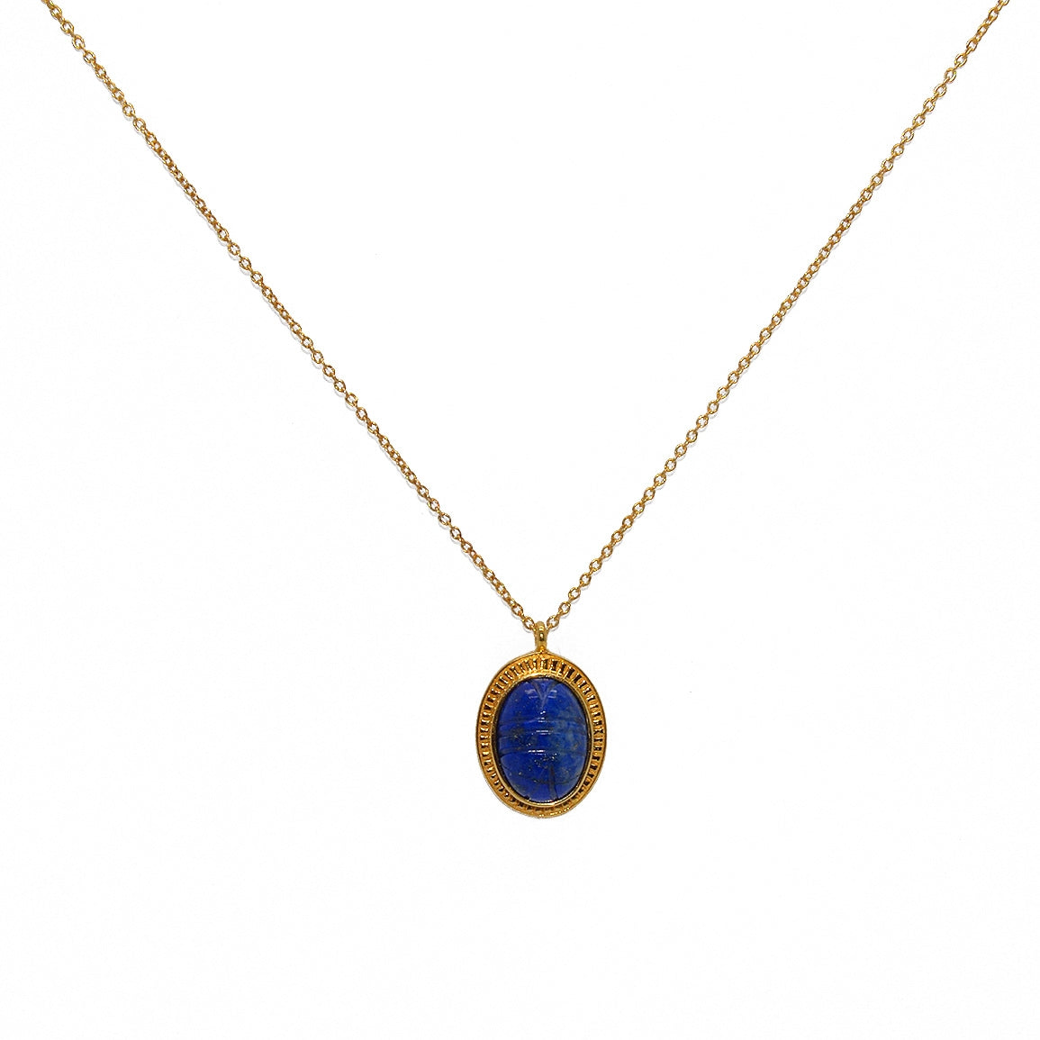 Collier doré pendentif scarabée lapis