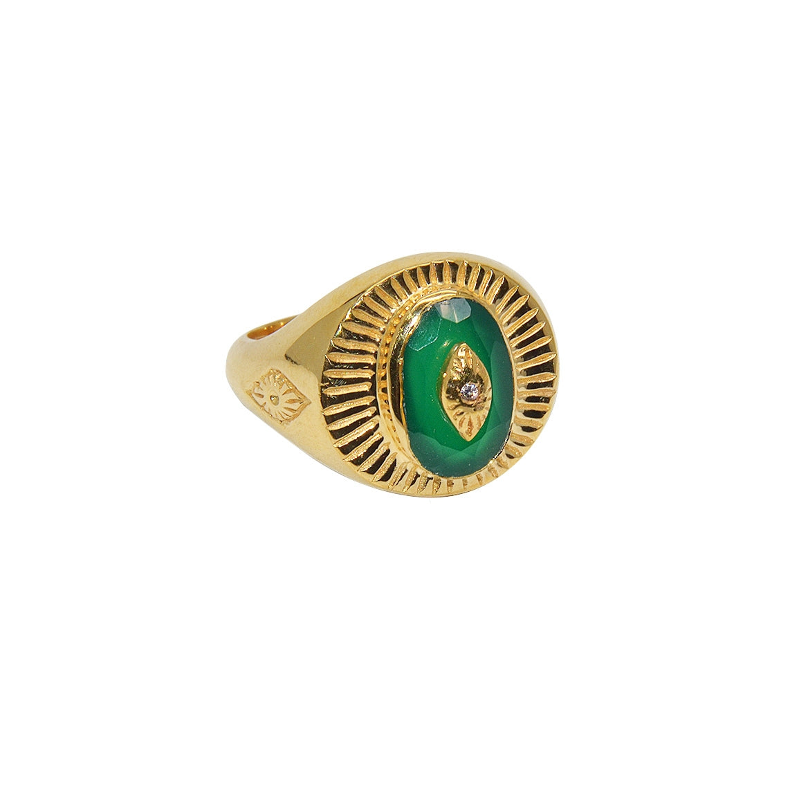 Chevalière dorée pierre et oeil zircon