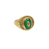 Chevalière dorée pierre et oeil zircon