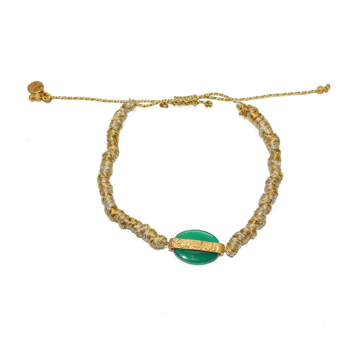 Bracelet tressé doré et beige onyx verte - BEIGE & ONYX