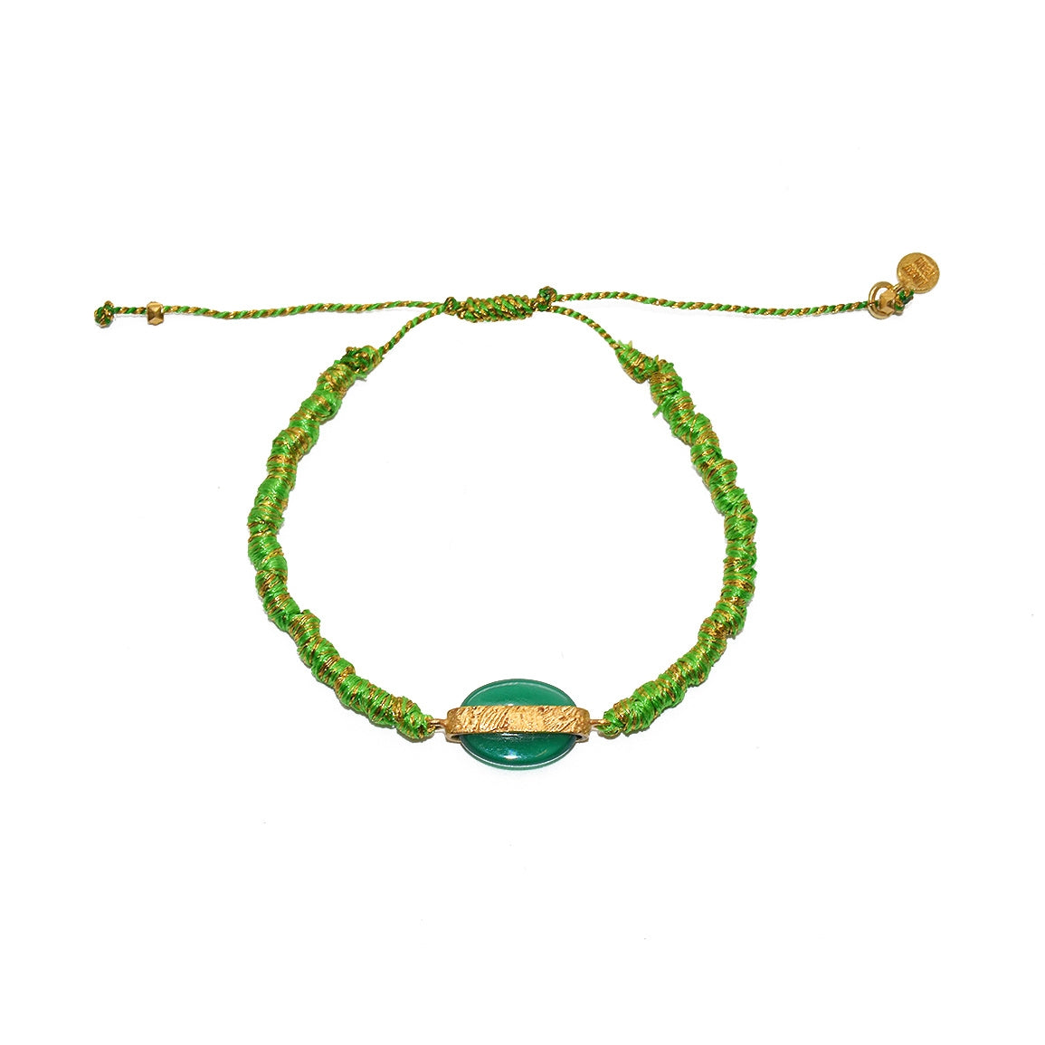 Bracelet tressé doré et beige onyx verte - VERT DORÉ & ONYX