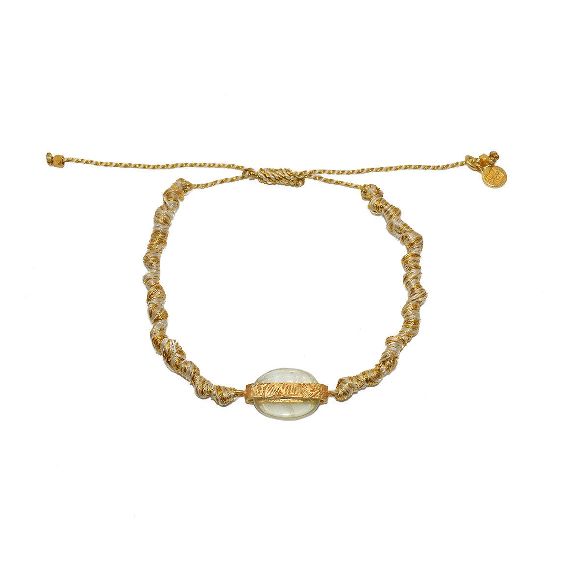 Bracelet tressé doré et beige onyx verte - DORÉ & PREHNITE