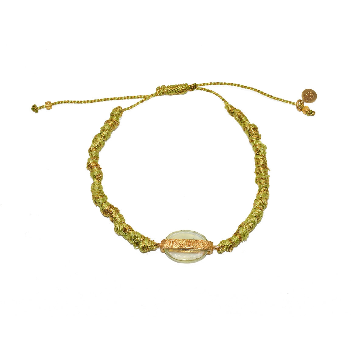 Bracelet tressé doré et beige onyx verte - VERT POMME DORÉ &