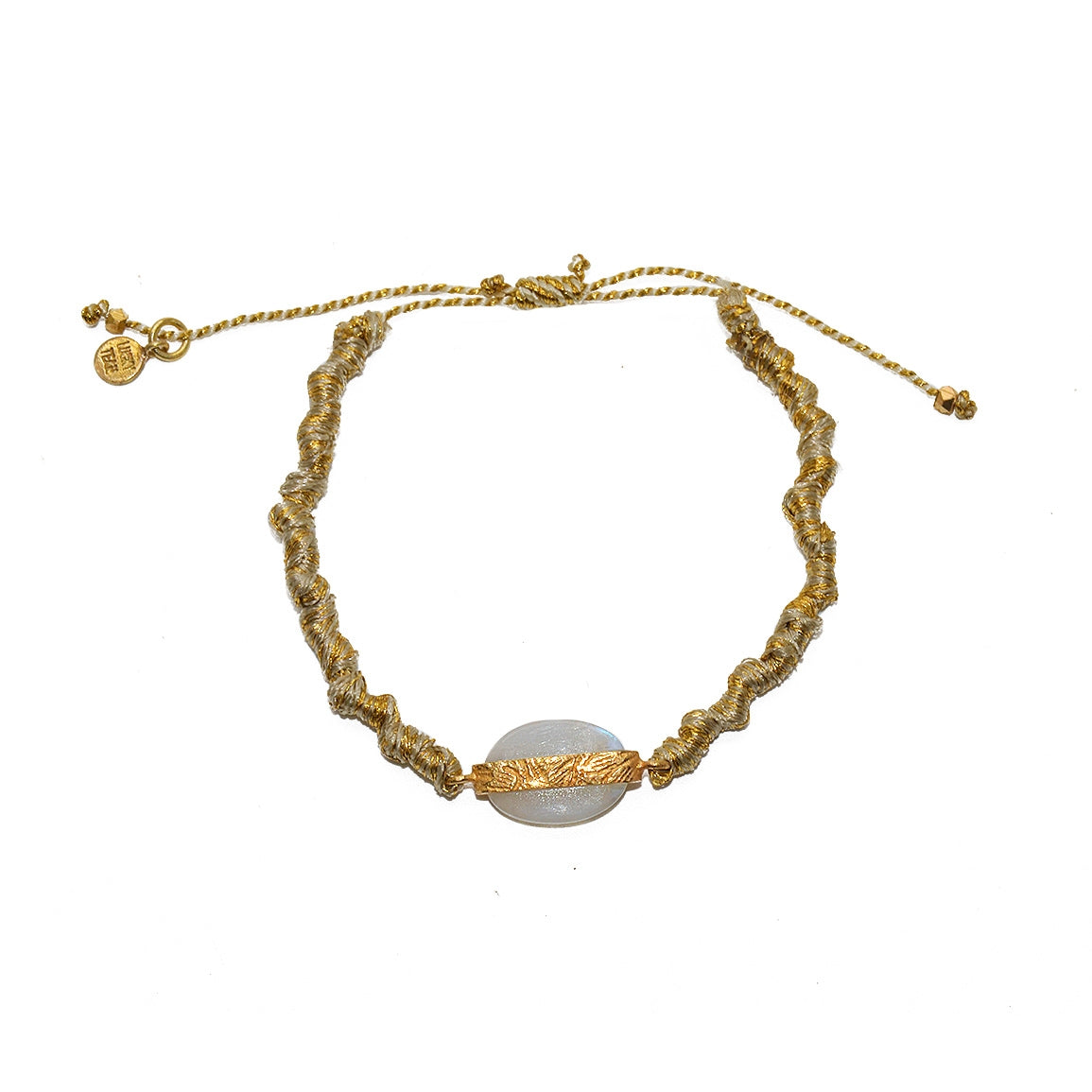 Bracelet tressé doré et beige onyx verte - DORÉ & PIERRE DE