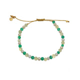 Bracelet tressé doré et perles - PREHNITE - ONYX VERTE -