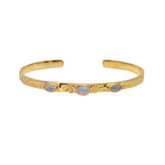 Jonc doré texturé fleurs et 3 pierres